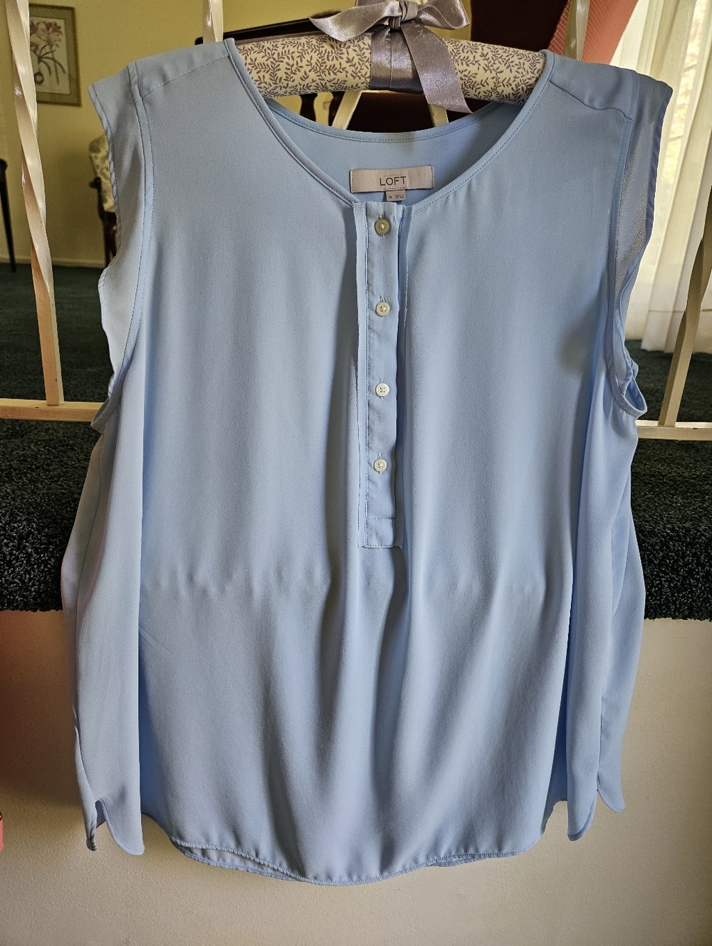 LOFT Pale Blue Sleeveless Henley Blouse